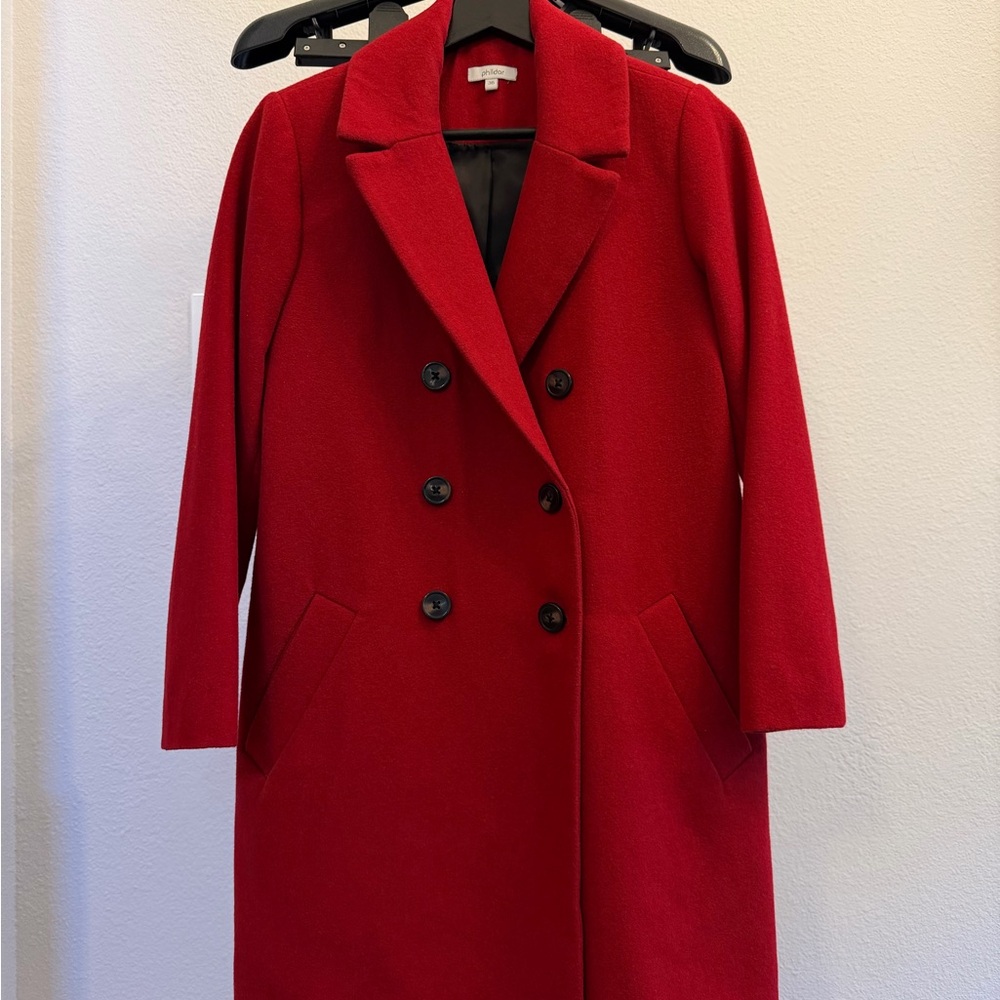 Chic Double-Breasted Red Wool Blend Pea Coat